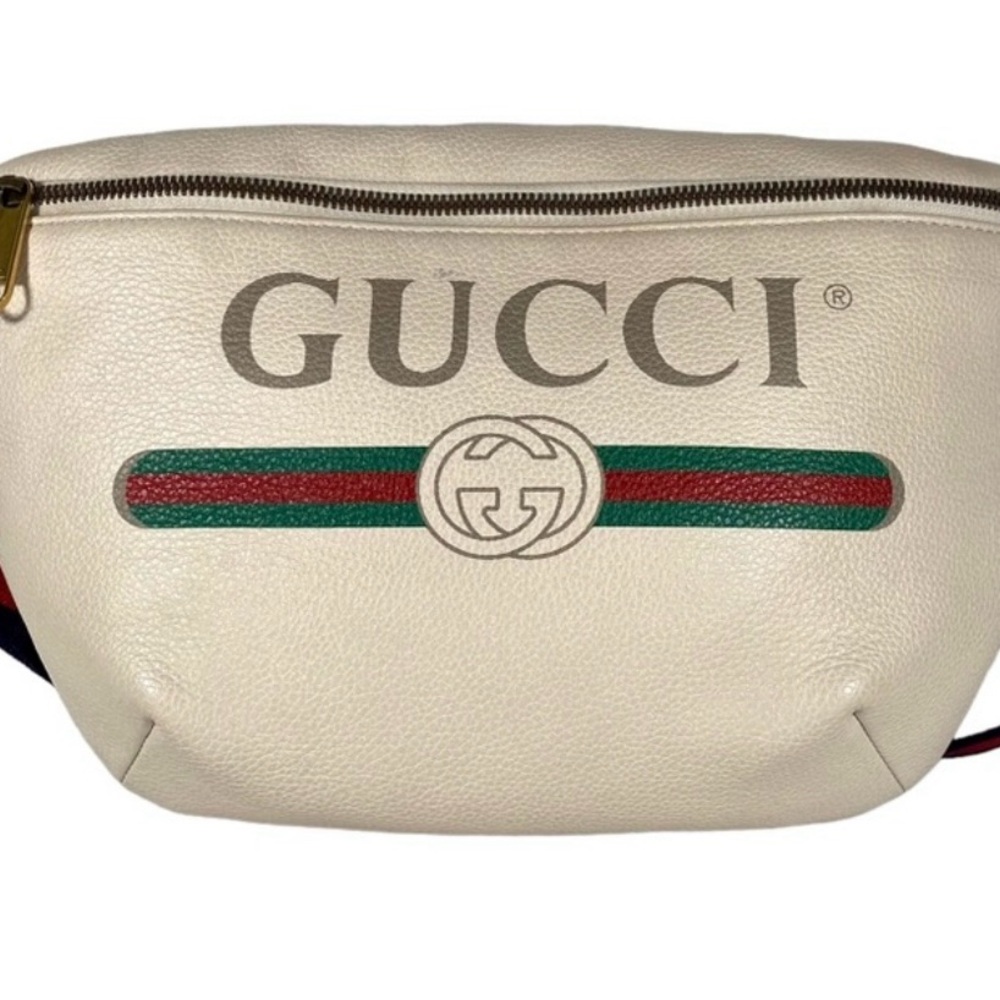 Gucci Cream Leather Belt Bag with Green and Red Accents